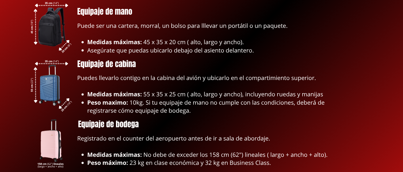 Medidas de equipaje para vuelos nacionales.