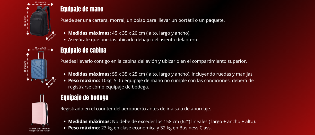 Medidas de equipaje para vuelos nacionales.